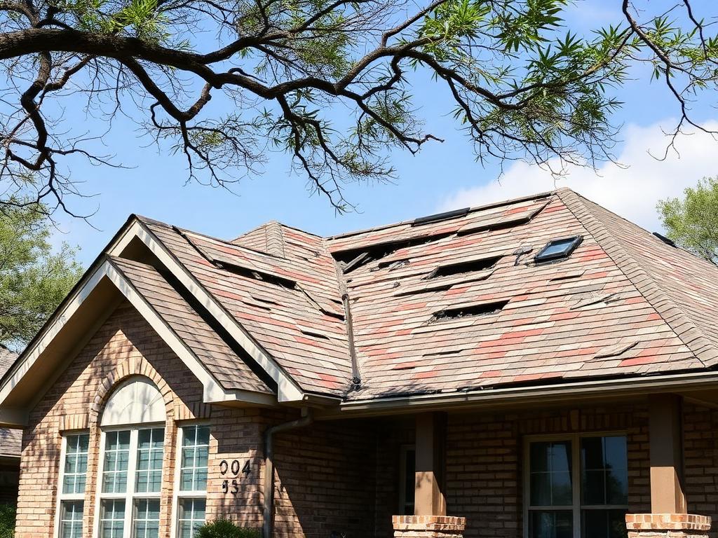 Before - Storm-damaged shingles, exposed underlayment